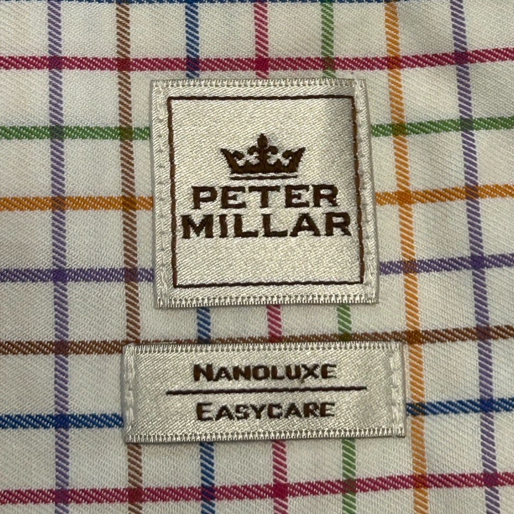 Peter Millar Nanoluxe easy care Mens M Plaid Check tattersall Button dress shirt